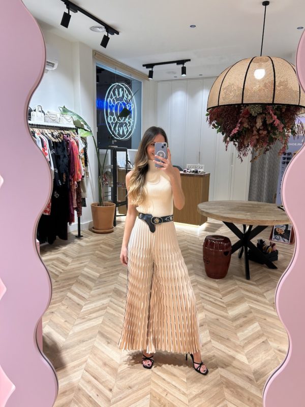 Pantalón Plisado Muescas Beige Y Negro - Imagen 2