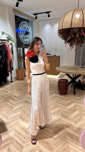 Pantalón Plisado Blanco Y Negro