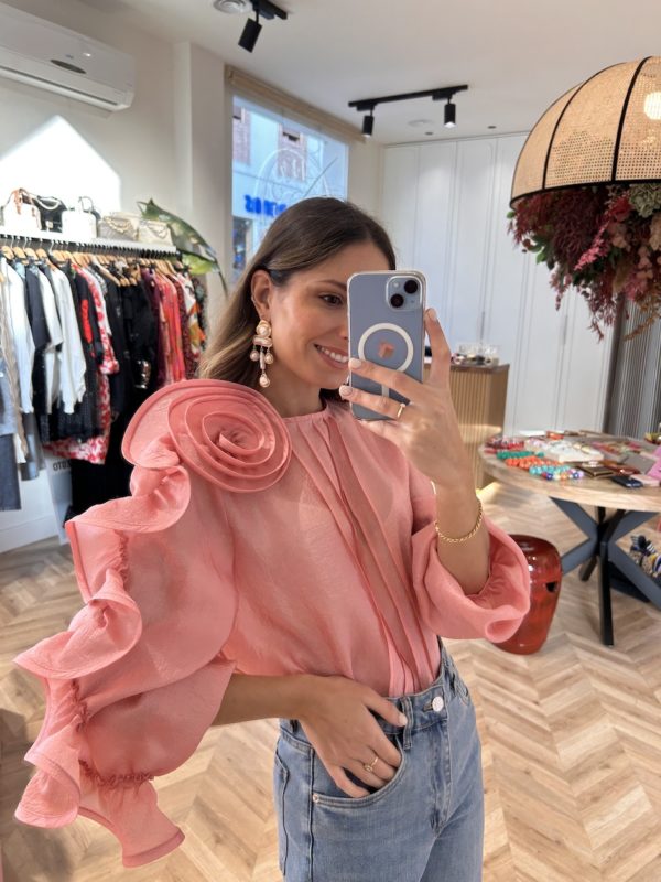 Blusa Organza Jaretas Flor Rosa