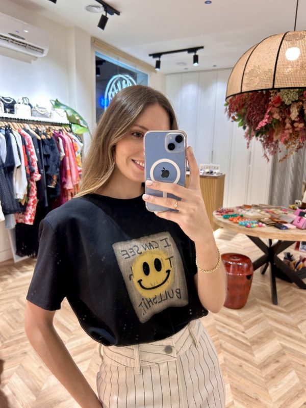 Camiseta Serigrafía Emoji Negra - Imagen 2