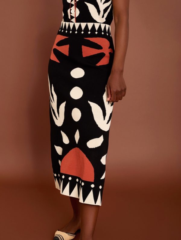 Falda Midi Punto Estampado Étnico - Imagen 2