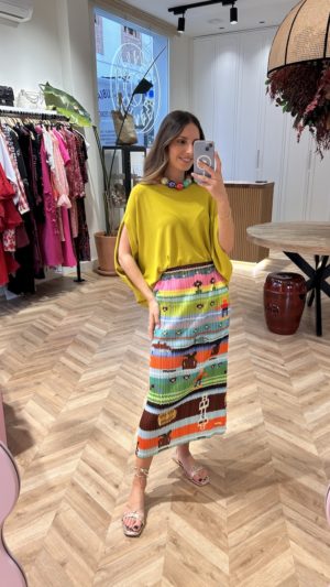 Falda Midi Plisada Estampado Azteca