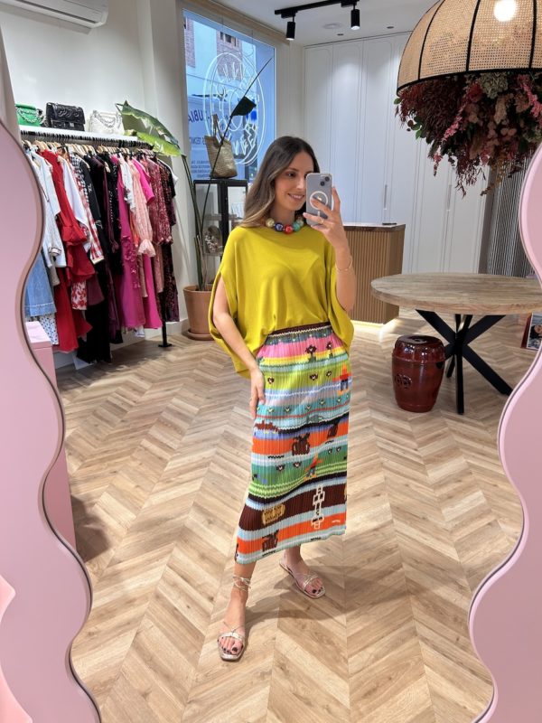 Falda Midi Plisada Estampado Azteca