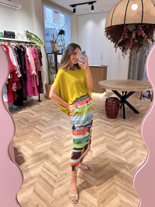 Falda Midi Plisada Estampado Azteca - Imagen 3