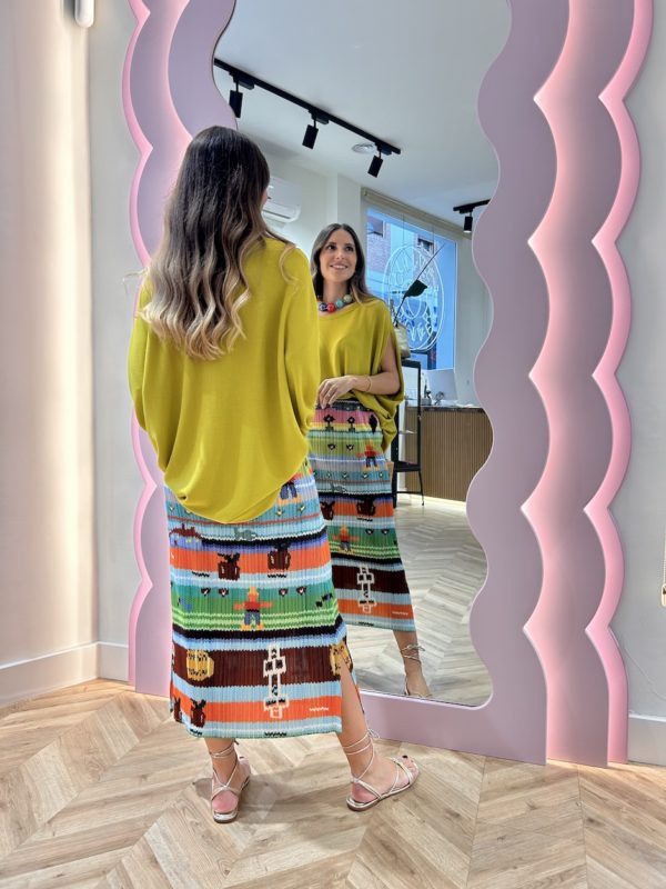 Falda Midi Plisada Estampado Azteca - Imagen 5