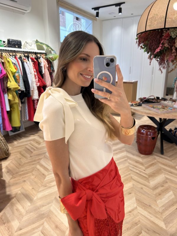 Top Punto Cuello Lazada Marfil - Imagen 3