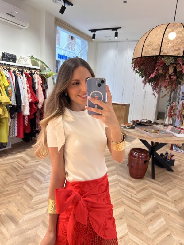 Top Punto Cuello Lazada Marfil