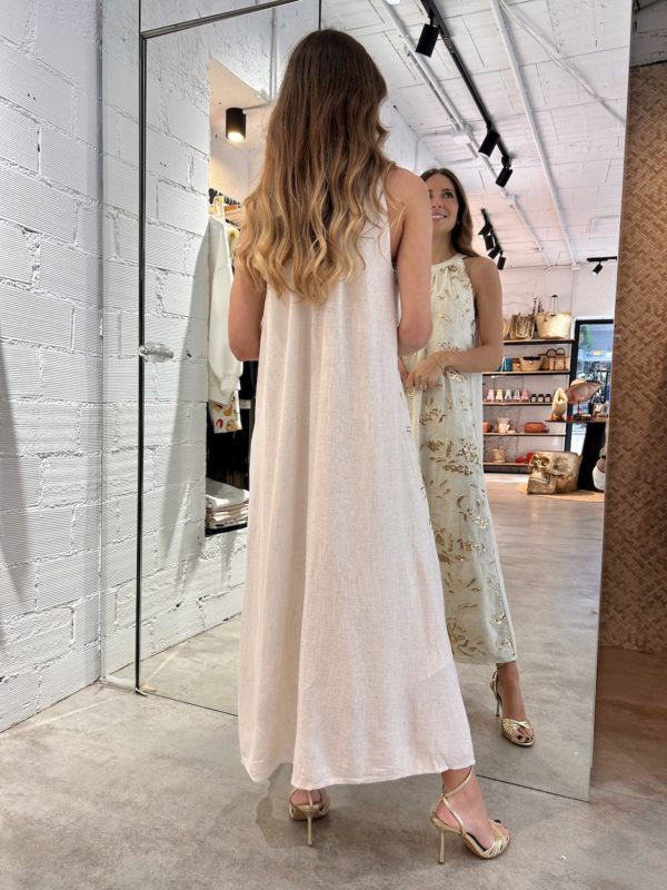 Vestido Lino Flores Bordadas Paillettes - Imagen 6