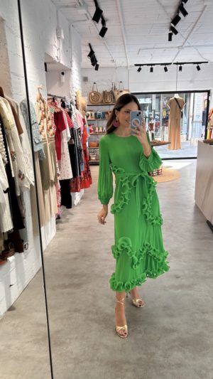 Vestido Midi Plisado Detalle Volantes Plisados