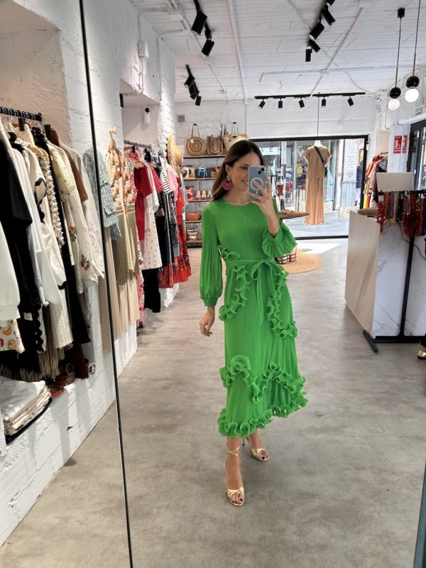 Vestido Midi Plisado Detalle Volantes Plisados