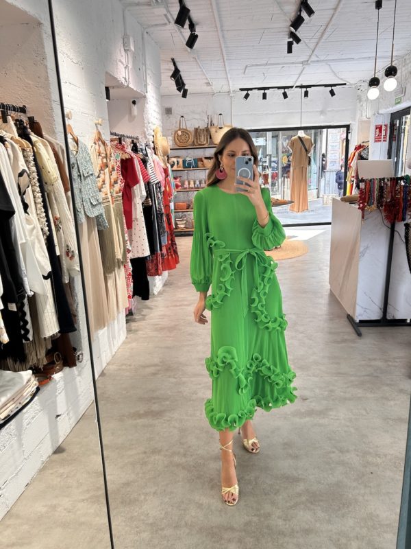 Vestido Midi Plisado Detalle Volantes Plisados - Imagen 3