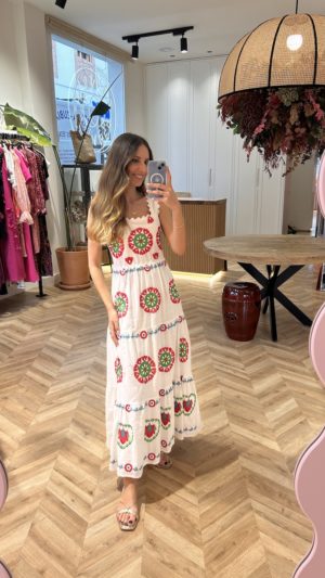 Vestido Largo Piculina Print Bordados - S