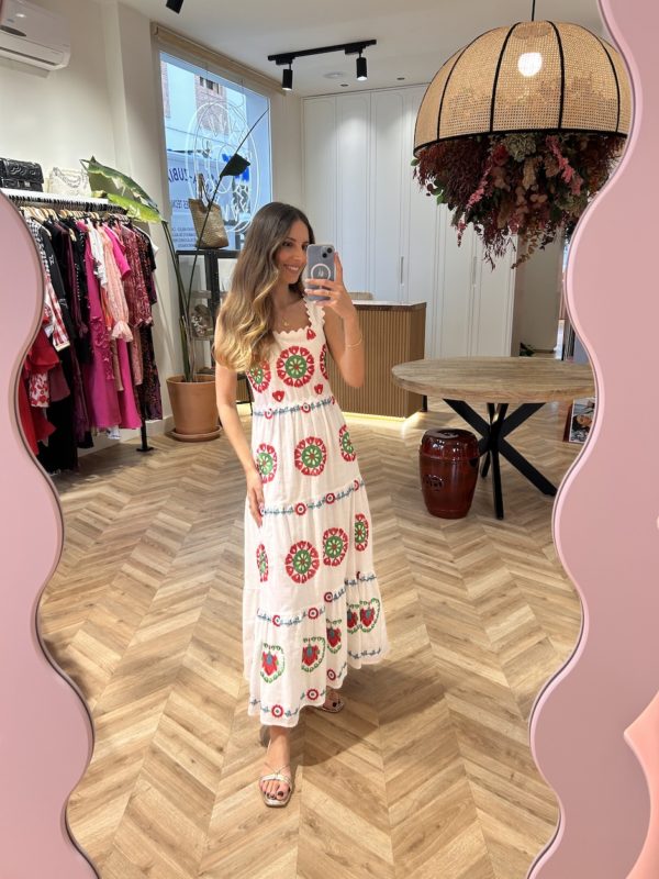 Vestido Largo Piculina Print Bordados