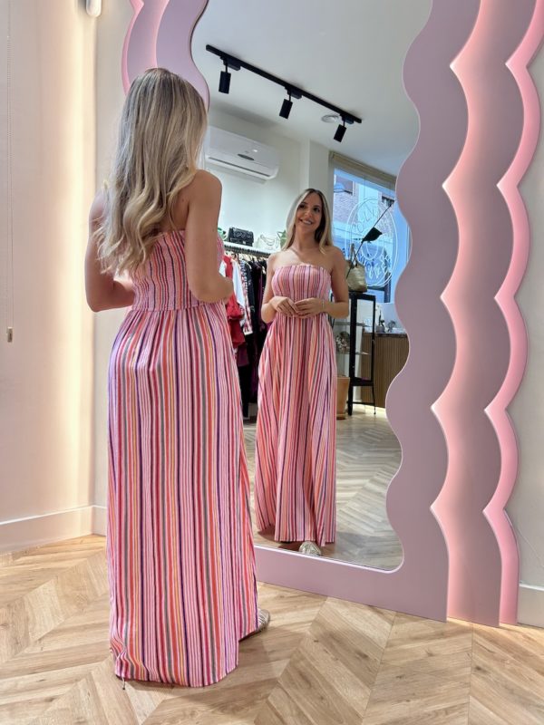 Vestido Nido De Abeja Rayas Pastel - Imagen 4