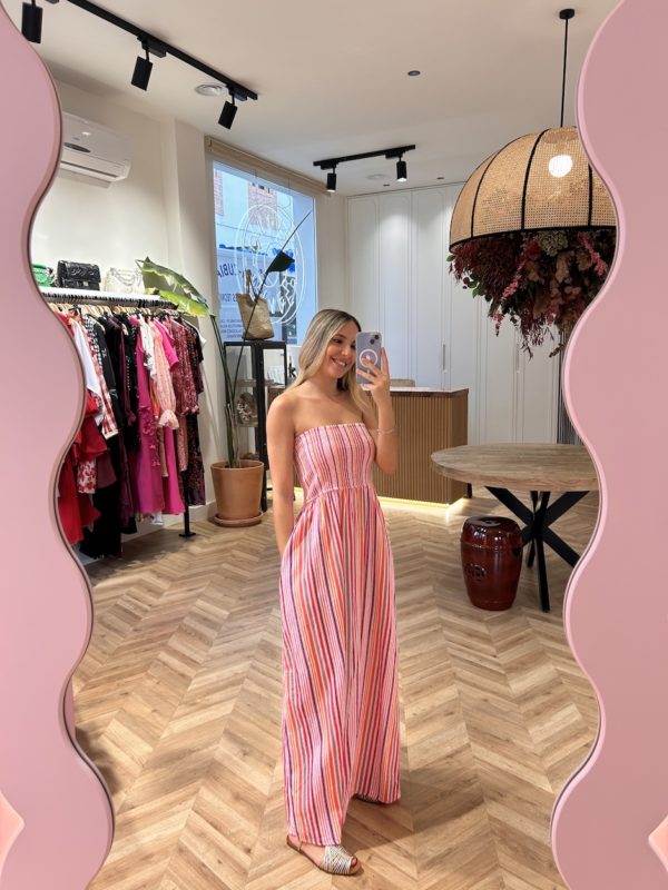Vestido Nido De Abeja Rayas Pastel - Imagen 2