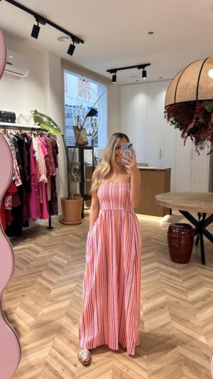 Vestido Nido De Abeja Rayas Pastel
