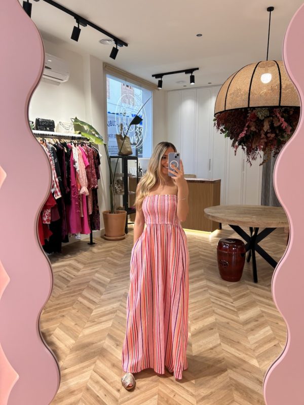 Vestido Nido De Abeja Rayas Pastel