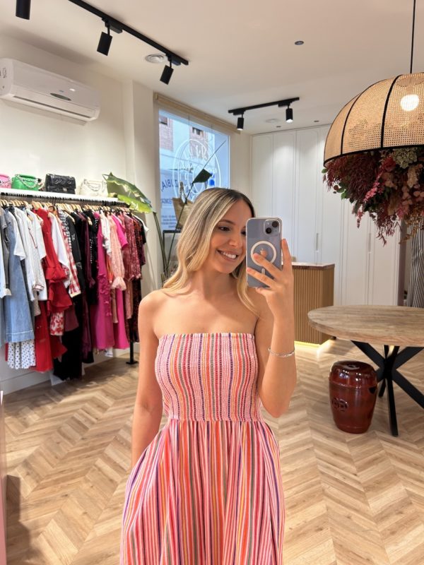 Vestido Nido De Abeja Rayas Pastel - Imagen 3
