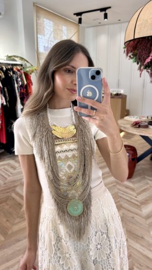 Pechera Joya Paillettes Medallón Latón
