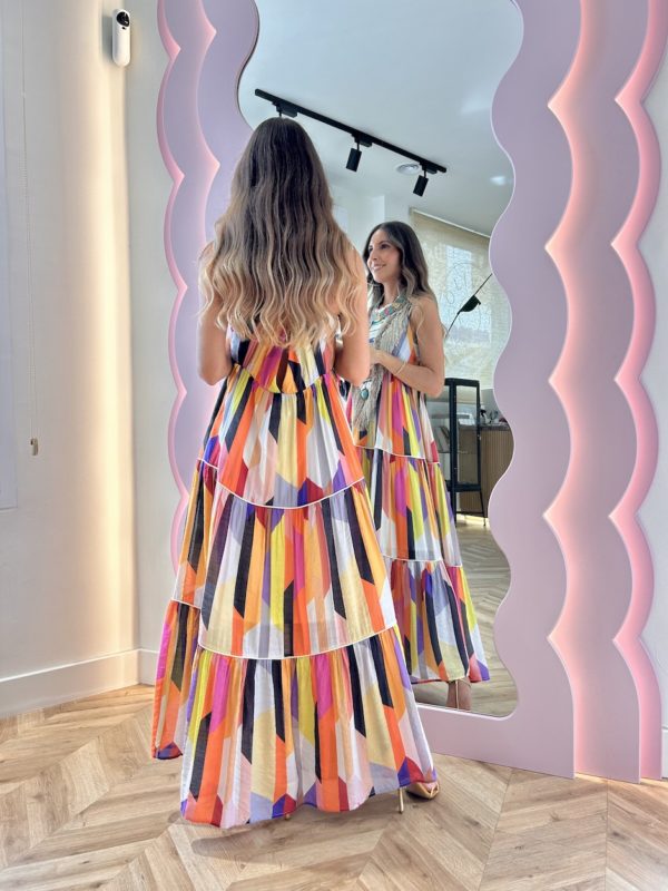 Vestido Largo Estampado Étnico Multicolor - Imagen 5