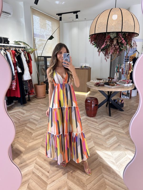Vestido Largo Estampado Étnico Multicolor - Imagen 2