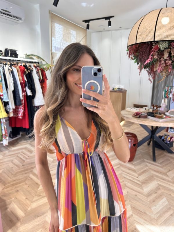 Vestido Largo Estampado Étnico Multicolor - Imagen 4