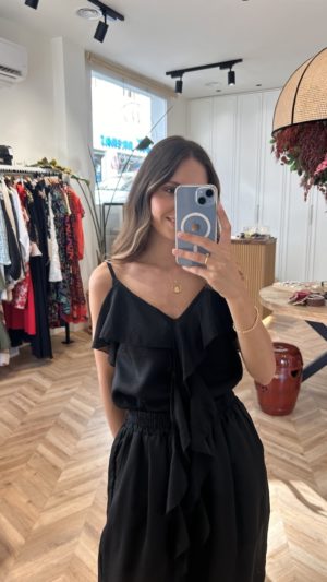Top Organza Volante Negro