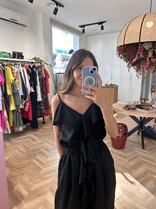 Top Organza Volante Negro