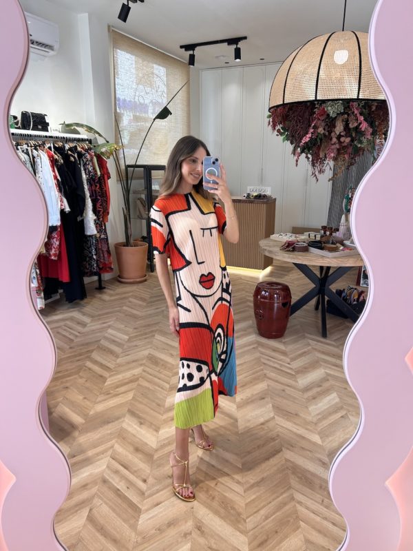 Vestido Midi Plisado Manga Corta - Imagen 2