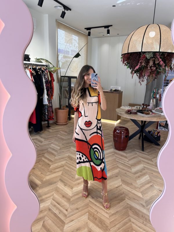 Vestido Midi Plisado Manga Corta - Imagen 3