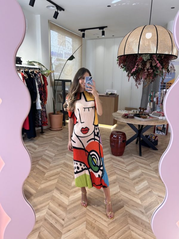 Vestido Midi Plisado Manga Corta - Imagen 4