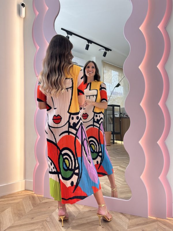 Vestido Midi Plisado Manga Corta - Imagen 5