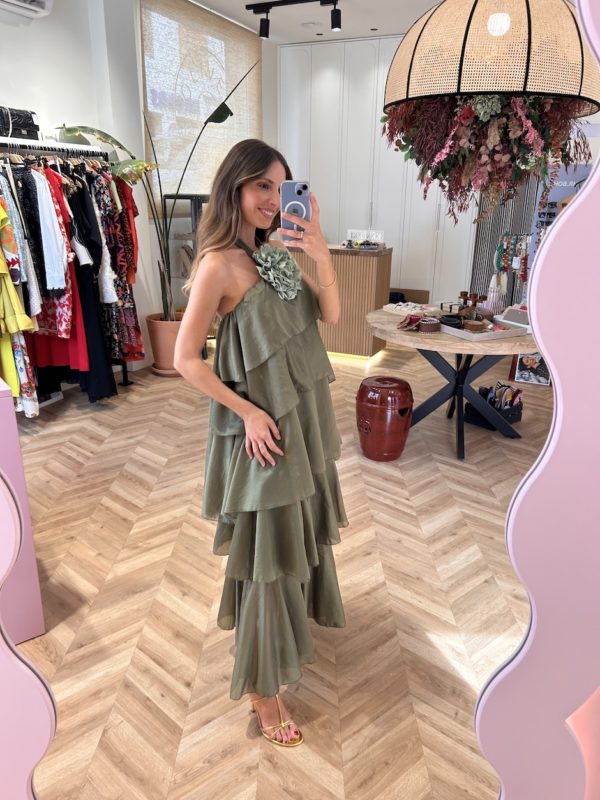 Vestido Volantes Kaki - Imagen 4