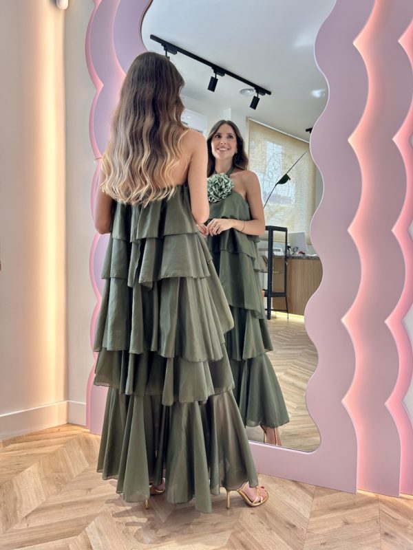 Vestido Volantes Kaki - Imagen 5