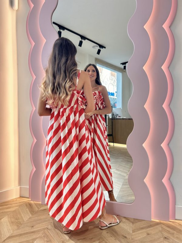 Vestido Largo Bolsillos Rayas Blanco Y Rojo - Imagen 5