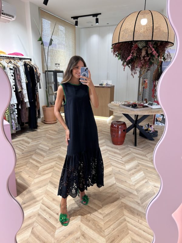 Vestido Largo Volante Bordado Inglés