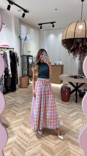 Falda Larga Print Cuadros Multicolor