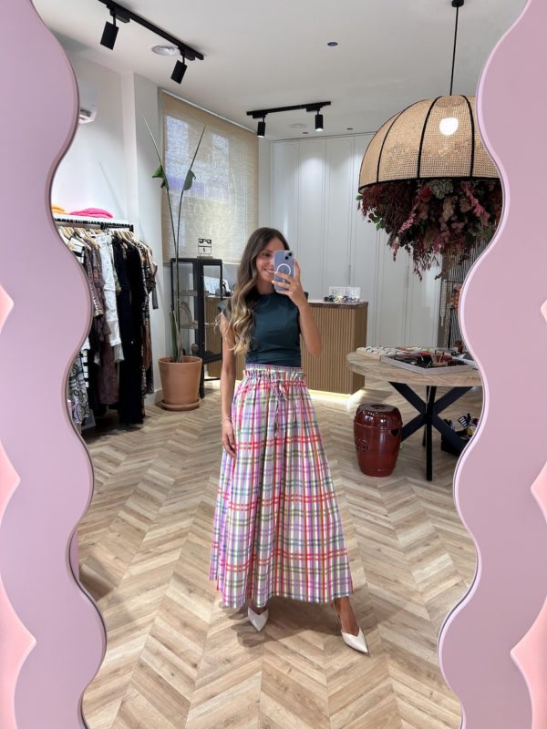 Falda Larga Print Cuadros Multicolor