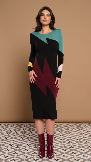 Vestido Midi Punto Print Rayos