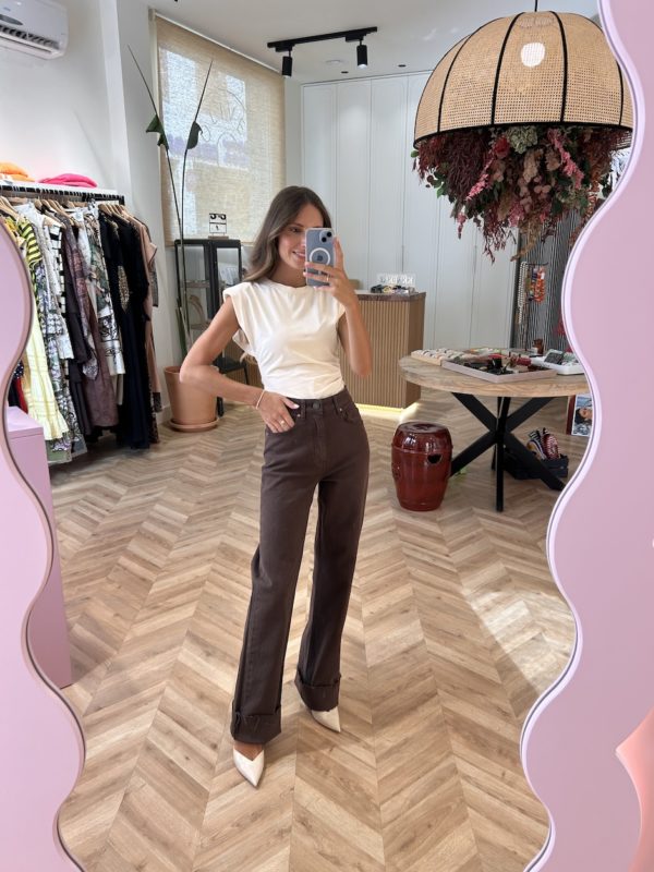 Jeans wide leg Bajo Desflecado Chocolate