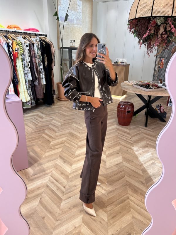 Jeans wide leg Bajo Desflecado Chocolate - Imagen 4