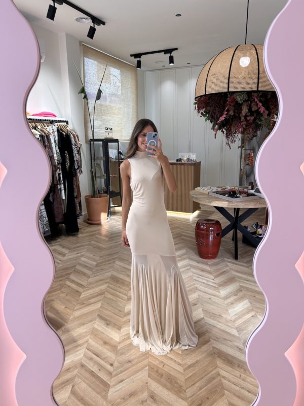 Vestido Largo Tul Cuello Halter Marfil - Imagen 2