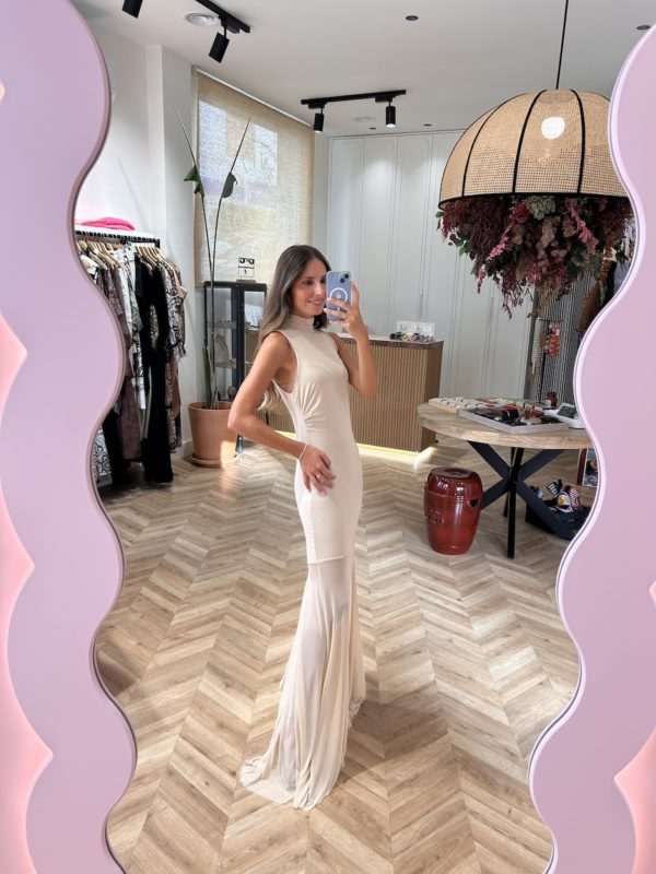 Vestido Largo Tul Cuello Halter Marfil - Imagen 4