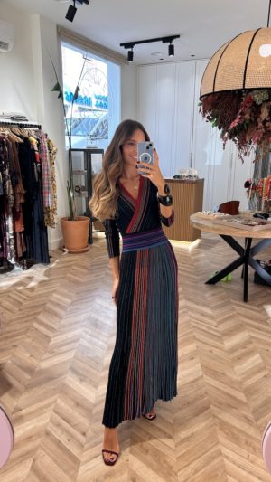 Vestido Punto Lurex Plisado Multicolor