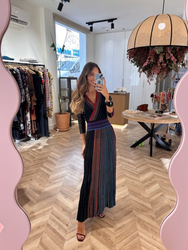 Vestido Punto Lurex Plisado Multicolor