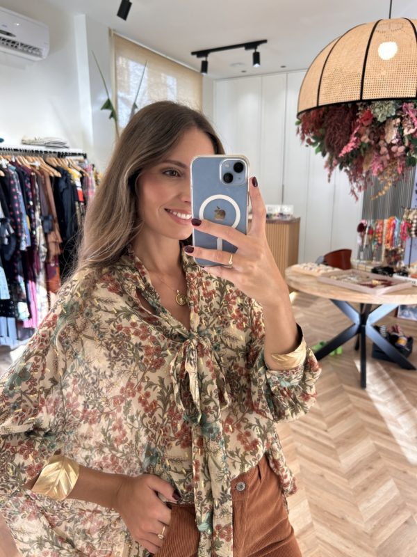 Blusa Lazada Estampado Floral Motas Doradas - Imagen 2