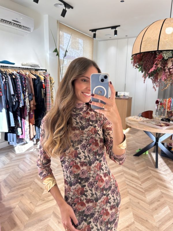 Vestido Largo Tul Print Floral Fondo Marfil - Imagen 3