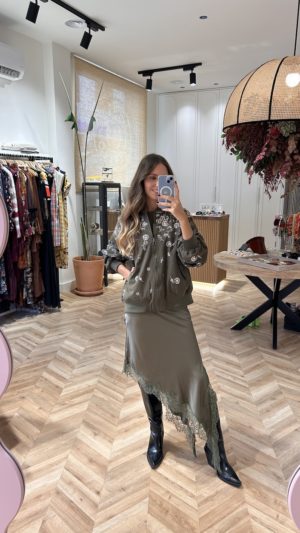 Falda Lencera Asimétrica Blonda Encaje kaki