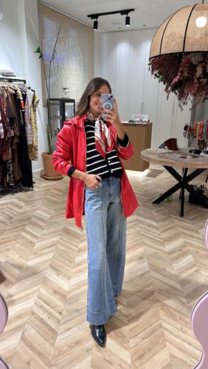 Parka Impermeable Efecto Charol Rojo