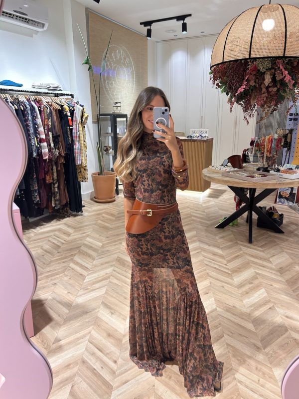 Vestido Largo Tul Print Floral Fondo Caldera - Imagen 3